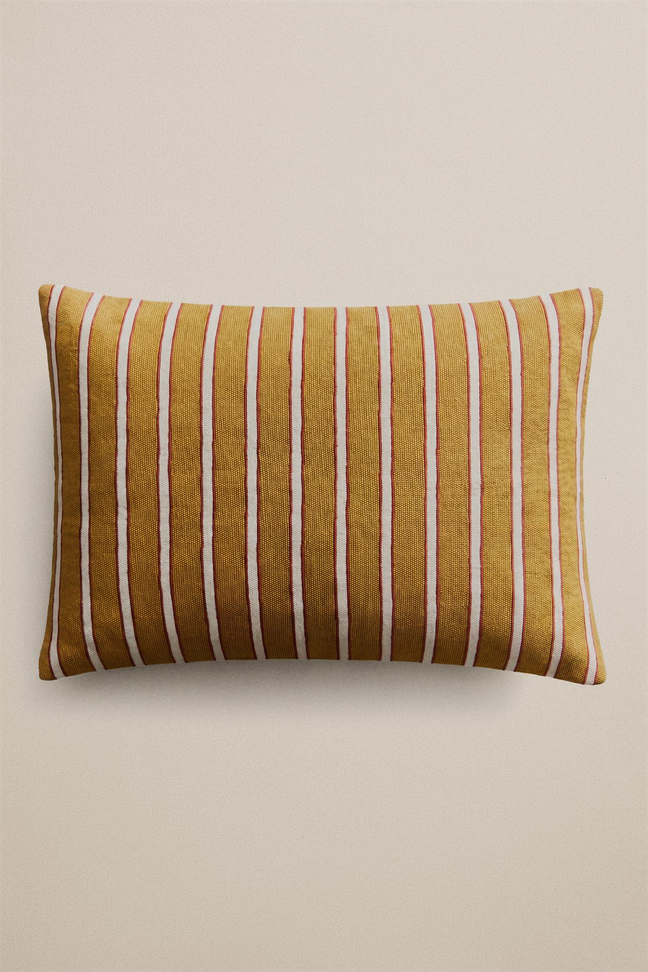 STRIPED CUSHION COVER — Mustard