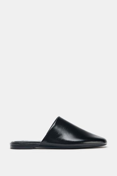 Zara LEATHER MULE SHOES - Black