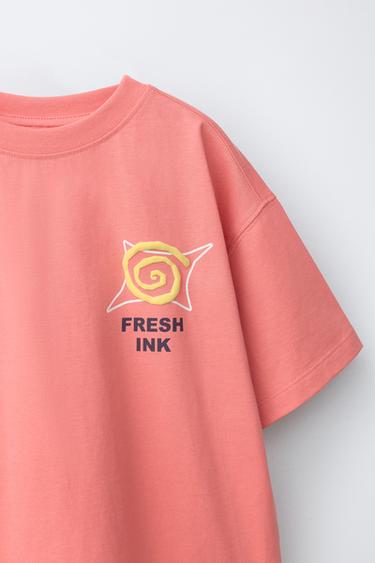 T-SHIRT WITH RAISED PRINT - Intense coral by Zara - Image 2