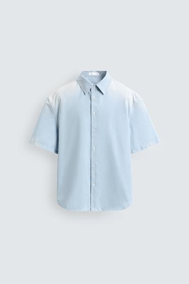 RELAXED FIT SPRAY WASH SHIRT - Light blue by Zara