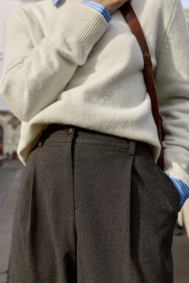 PANTALON À PINCES ÉLASTIQUE AU DOS - Marron de Zara - Image 3
