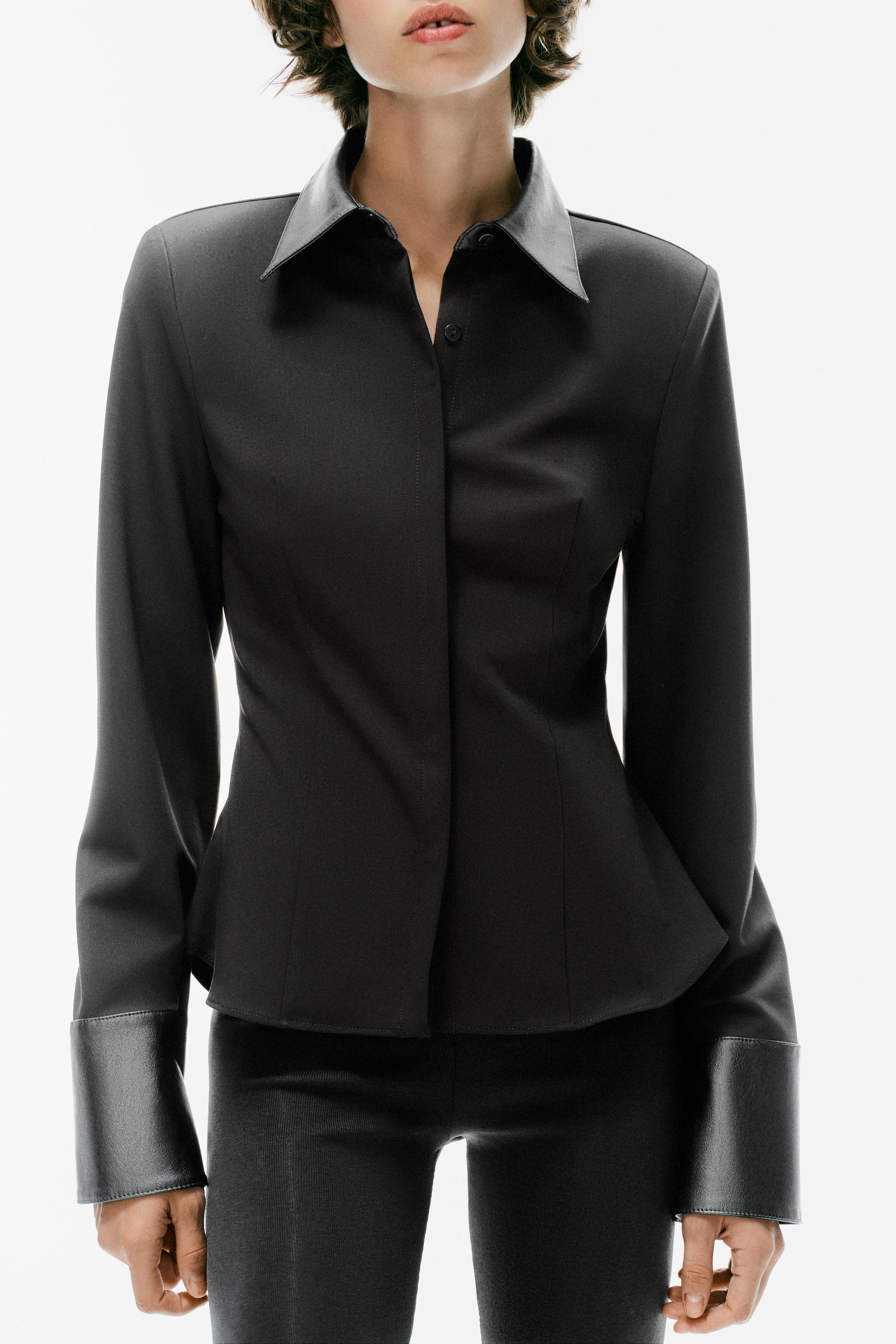 SHOULDER PAD CONTRAST SHIRT — Black