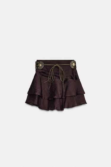 JUPE-CULOTTE VOLANTS CEINTURE - Grenat foncé de Zara - Image 7