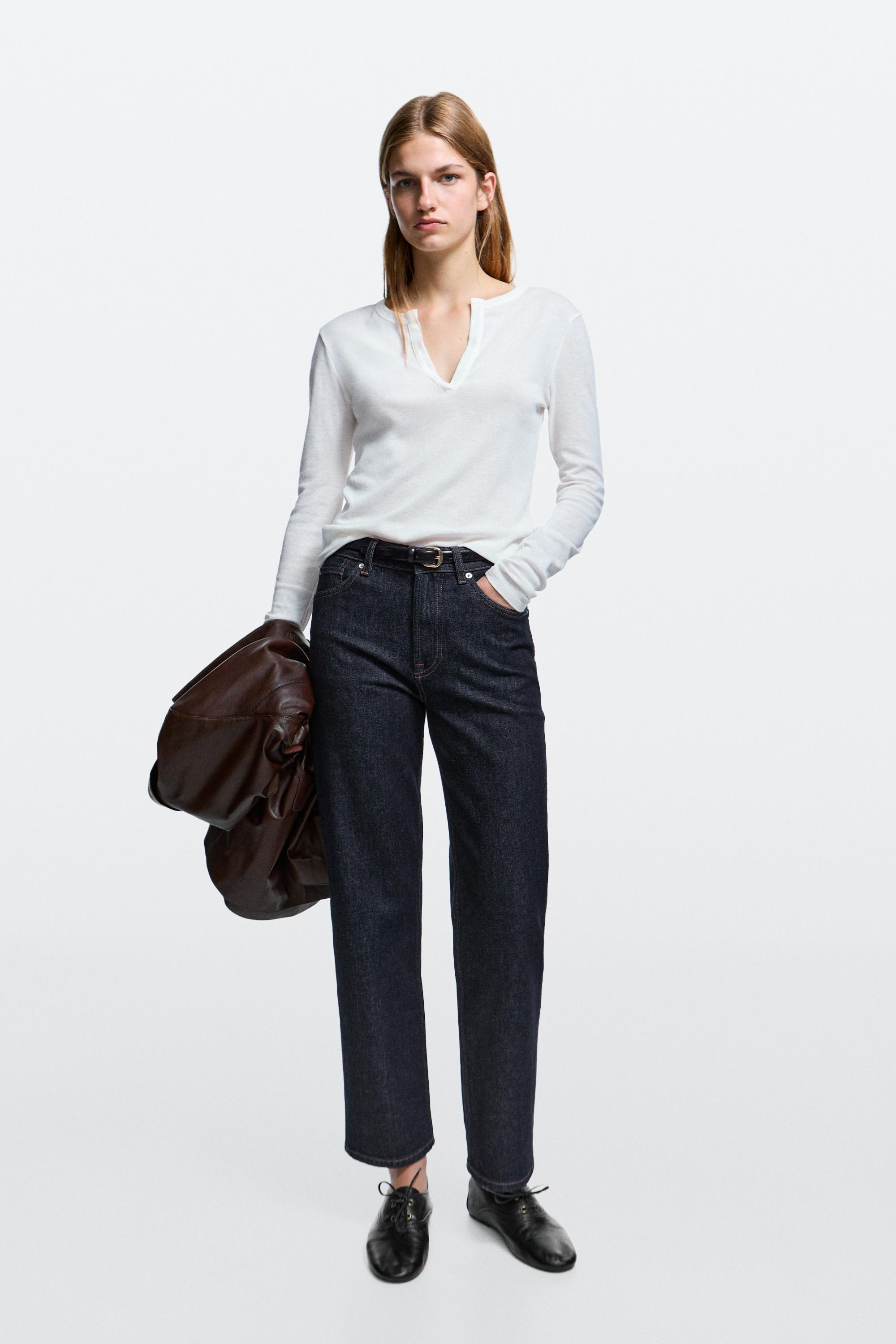 Jean straight cropped taille haute