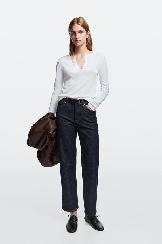 Zara High-waist cropped straight-leg jeans - Blue - Image 0