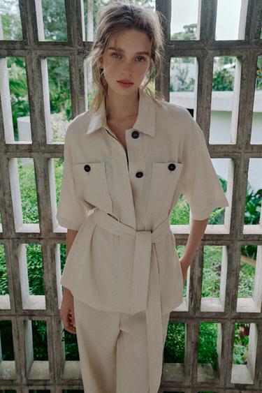 SAFARIJAKKE MED HØR OG BÆLTE - lys beig fra Zara