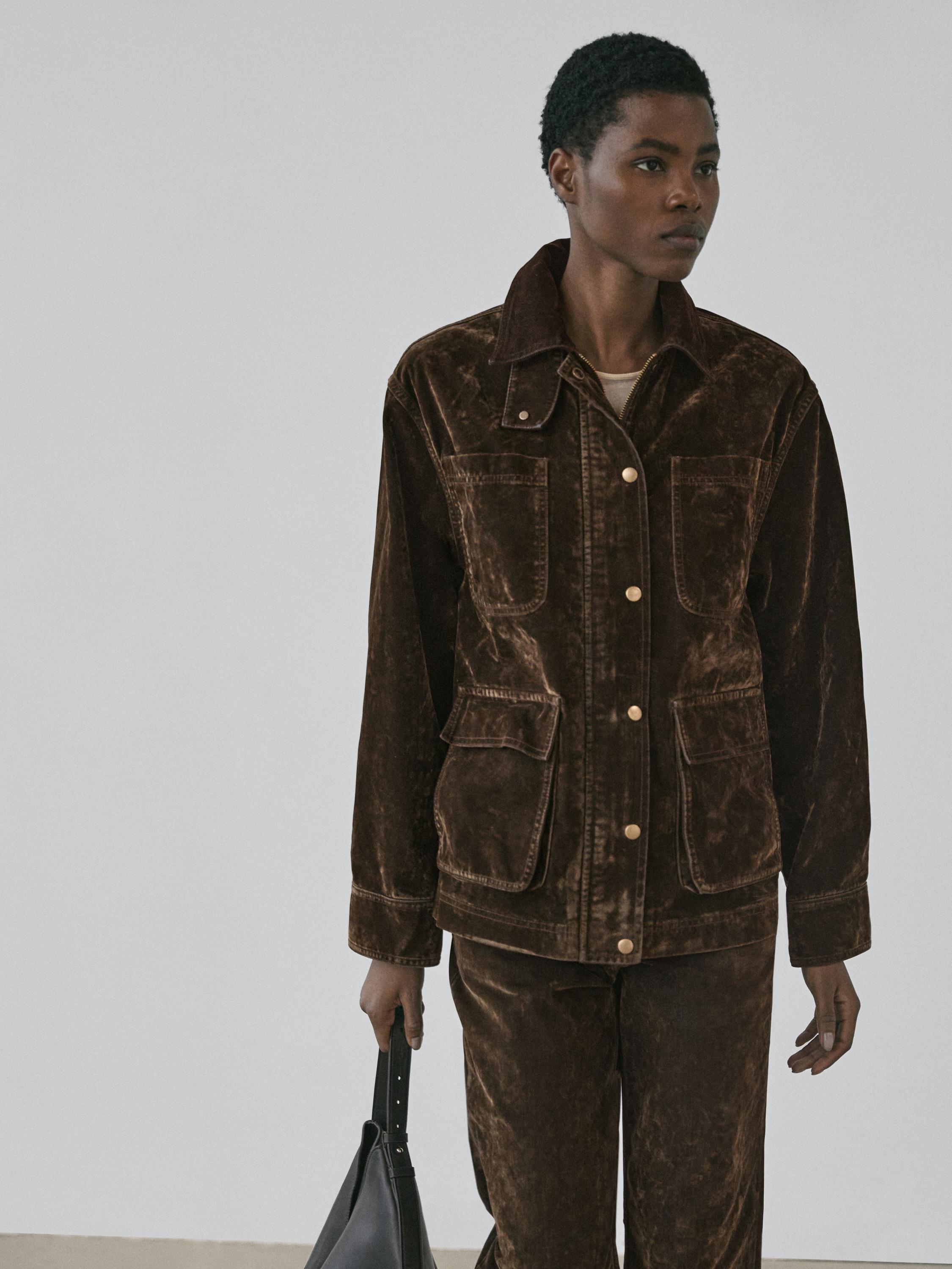 Flocked denim jacket with collar detail