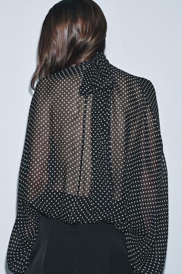 ZW COLLECTION POLKA DOT BLOUSE WITH TIES - Black / White by Zara