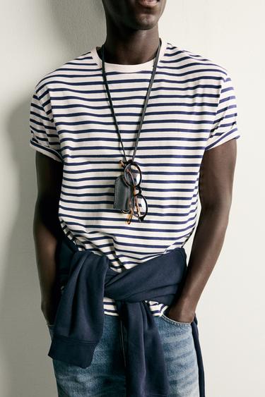 BASIC MEDIUM WEIGHT T-SHIRT /02 - White / Navy by Zara