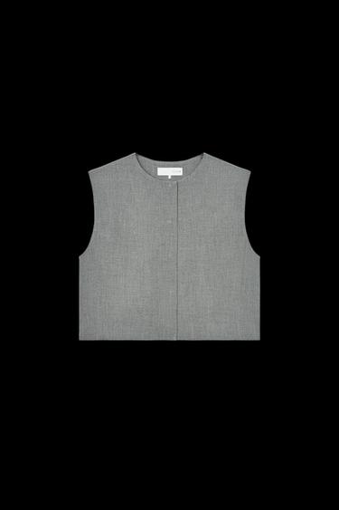 SHORT WAISTCOAT WITH CONCEALED BUTTONS - Grey by Zara