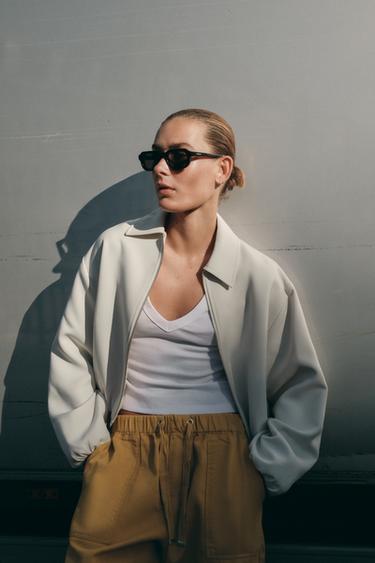 PUFFED ZIP-UP JACKET - Ecru by Zara