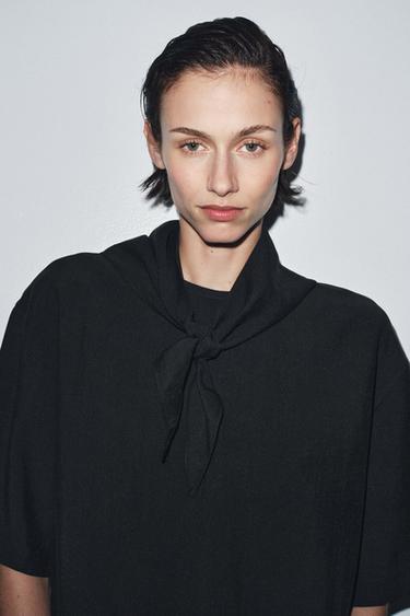 FLOWING BLOUSE WITH SCARF ZW COLLECTION - Black by Zara - Image 1