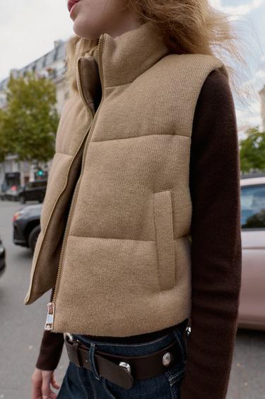 SHORT KNITTED PUFFER GILET - camel by Zara - Image 4