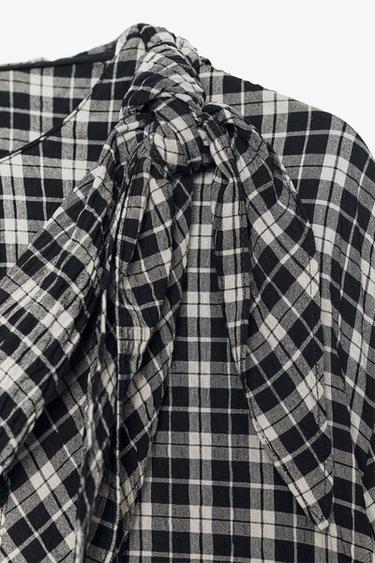 CHECK SHIRT WITH MULTIPOSITIONAL SCARF ZW COLLECTION - Mid-grey by Zara - Image 8