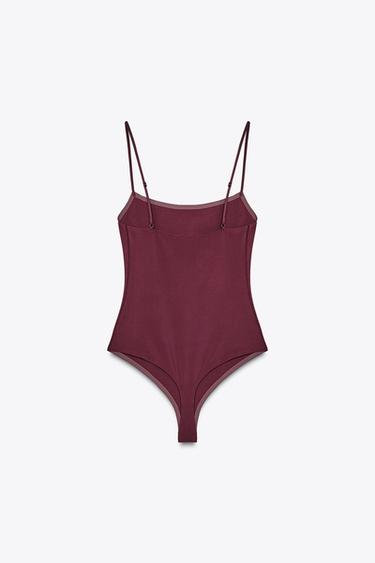 STRAPPY POLYAMIDE BODYSUIT - Wine by Zara