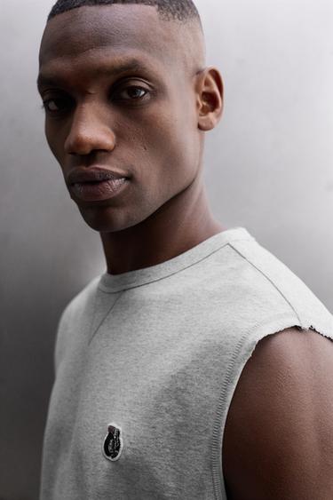 DÉBARDEUR BRODÉ - Gris chiné de Zara - Image 4