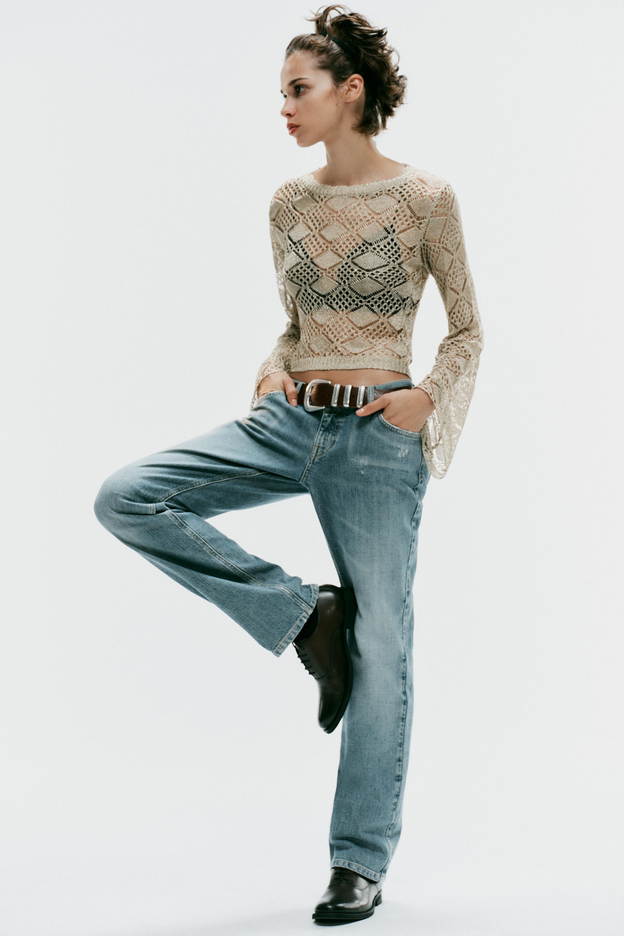 POINTELLE KNIT BELL SLEEVE SWEATER