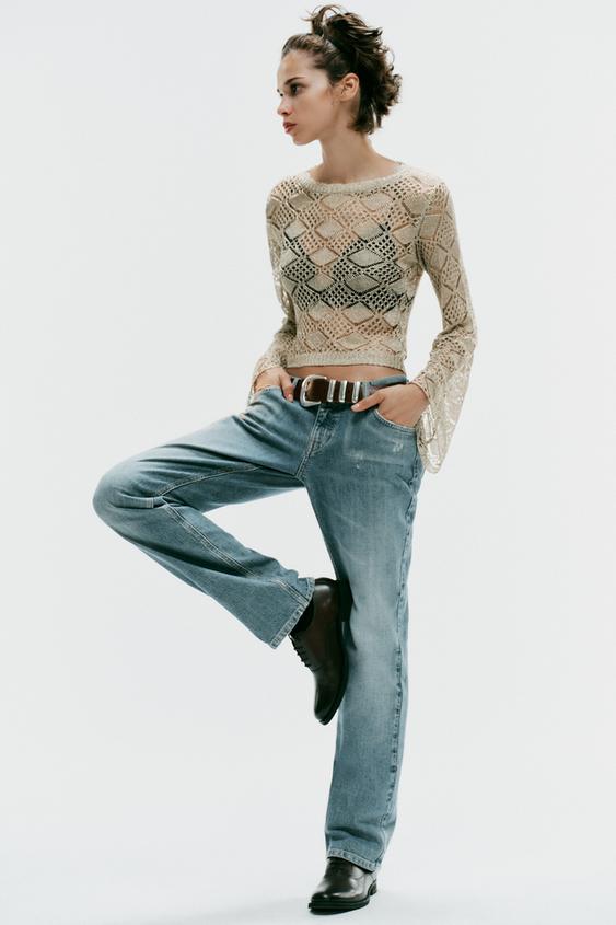 PULL EN MAILLE POINTELLE À MANCHES ÉVASÉES - Doré de Zara - Image 2