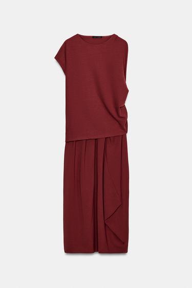 ĐẦM DÀI CỔ LỆCH - Màu đỏ gạch từ Zara
