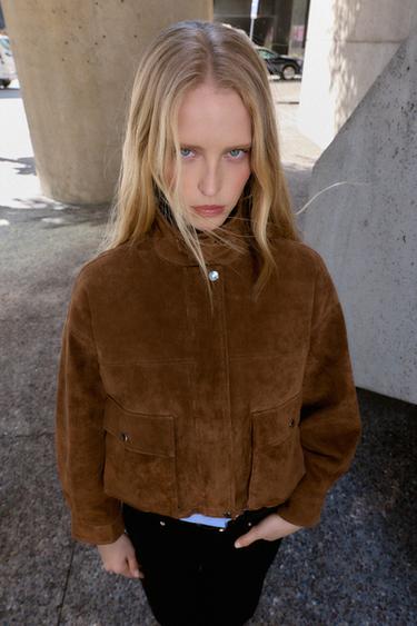 100% LEATHER BOMBER JACKET - whisky by Zara - Image 4