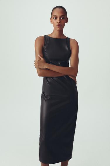 VESTIDO MIDI EFECTO PIEL - Negro de Zara
