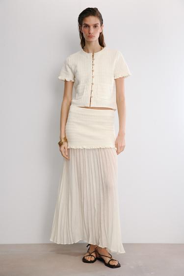 FALDA PUNTO COMBINADA - Blanco roto de Zara - Imagen 0