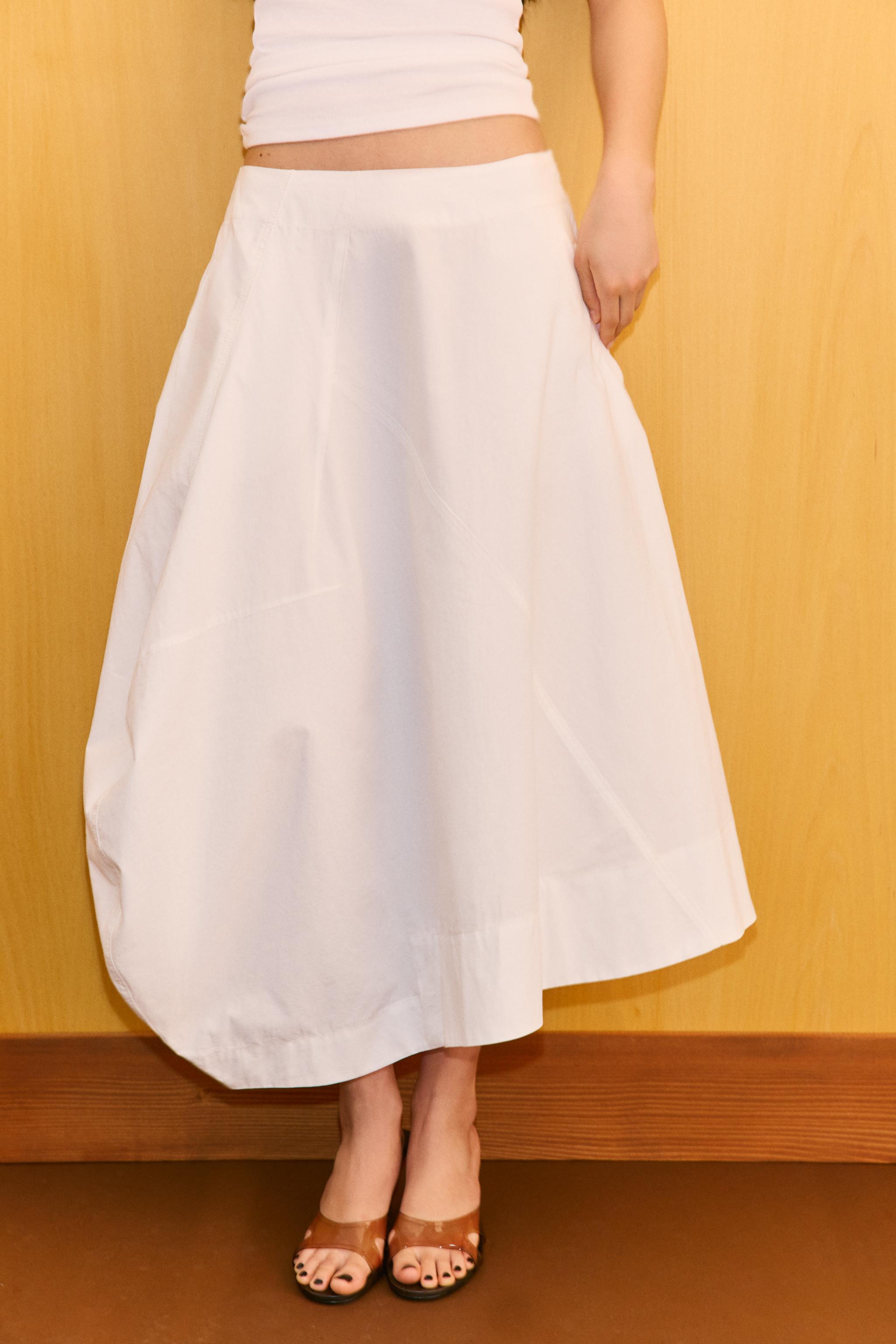 ASYMMETRIC BALLOON MIDI SKIRT - White | ZARA United States