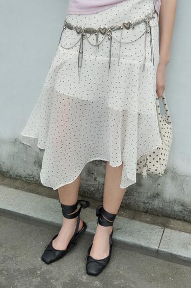 ドット柄アシンメトリースカートホワイト/ブラックZaraのドット柄アシンメトリースカート - ホワイト/ブラック