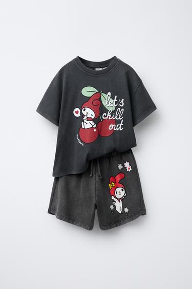 TOTAL LOOK ΜΠΛΟΥΖΑ ΚΑΙ ΒΕΡΜΟΥΔΑ ΜΕ ΞΕΒΑΜΜΕΝΗ ΟΨΗ MY MELODY © SANRIO - Λιλά / Λευκό του Zara