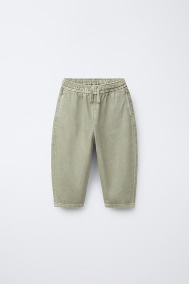 WASHED-EFFECT TWILL BALLOON TROUSERS - Light green by Zara - Image 0