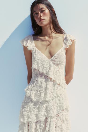 ROBE VOLANTS DENTELLE - Écru de Zara - Image 1