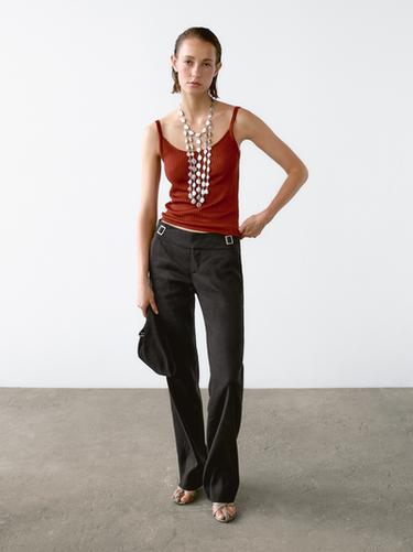 Zara Ribbed crop top - Burnt orange - Image 0