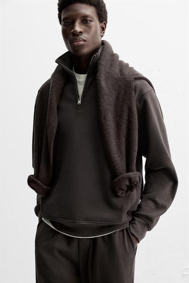 HEAVY WEIGHT ZIP-UP SWEATSHIRT - Chocolate by Zara