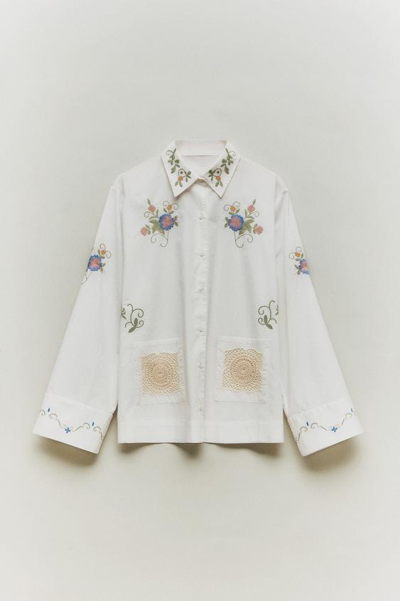 クロシェットエンブロイダリー シャツオフホワイト0Zaraのクロシェットエンブロイダリー シャツ - オフホワイト - 画像 0