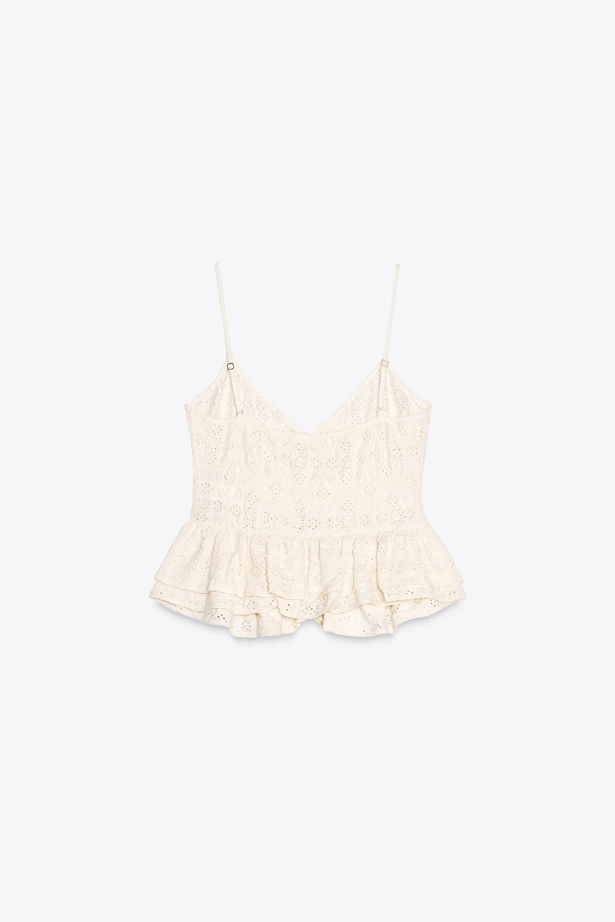 EMBROIDERED PEPLUM TOP - Ecru | ZARA Canada