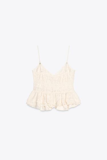 EMBROIDERED PEPLUM TOP - Ecru by Zara - Image 4