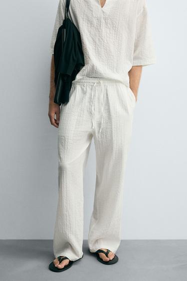 TEXTURED RELAXED FIT TROUSERS - White by Zara - Image 1