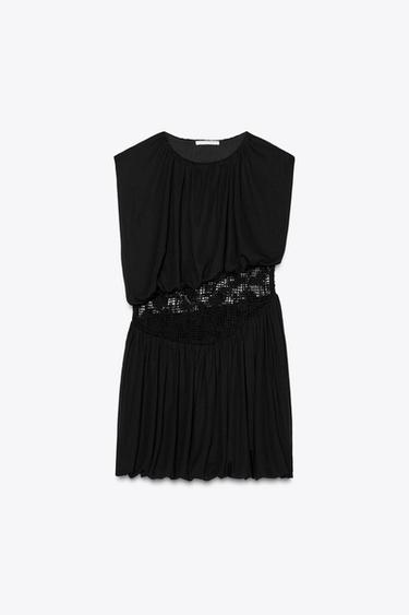 Zara COMBINATION CROCHET DRESS - Black - Image 0