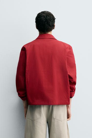 SURCHEMISE EN COTON À CHEVRONS - Rouge de Zara - Image 3