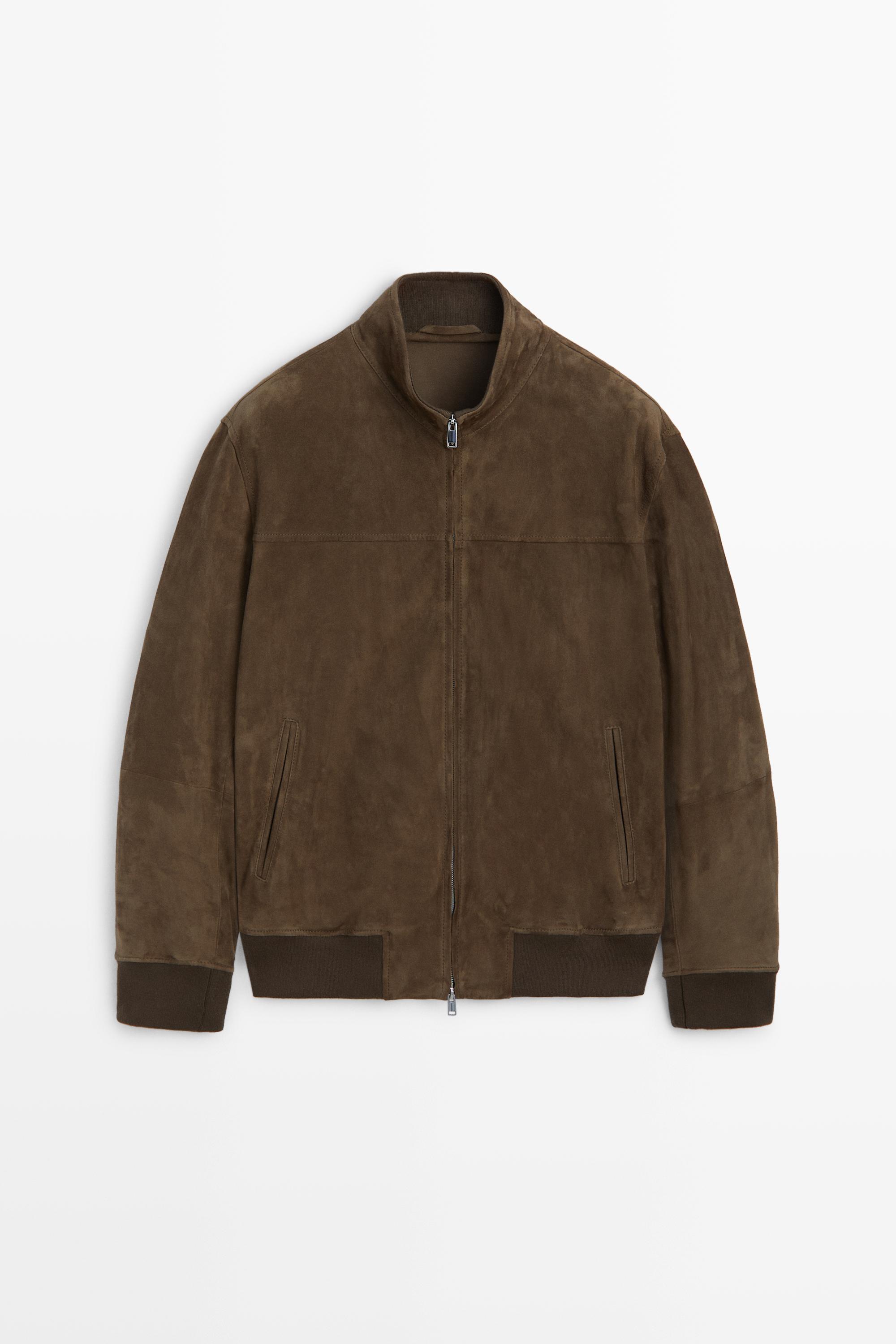 Blouson bomber en cuir et daim