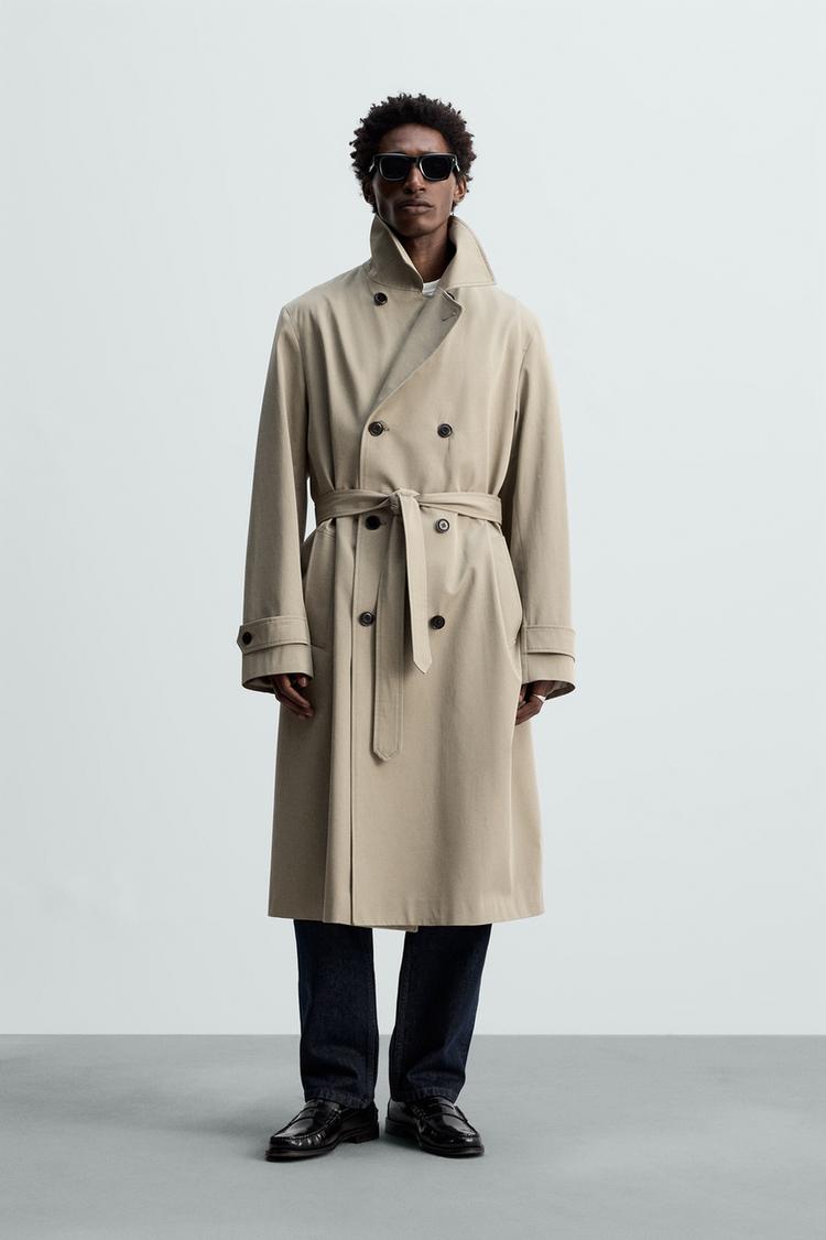 Manteco Coat Zara Limited Edition Water Repellent Trench Coat ZARA Manteco  Wool Scarf Coat Dark Khaki M/L NWT - Main Image