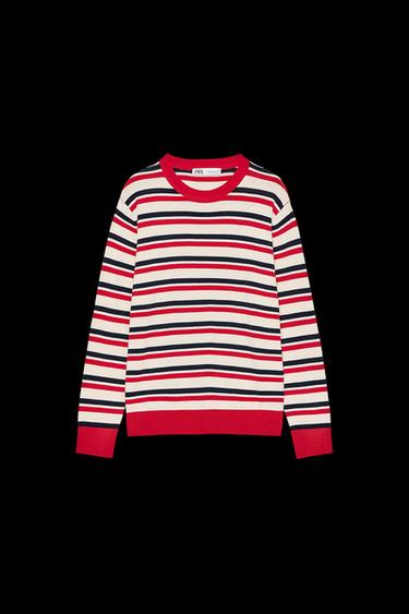 JERSEY BÁSICO PUNTO - Crudo / Rojo de Zara - Imagen 0