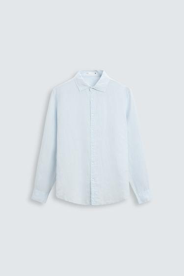 Zara 100% LINEN SHIRT - Sky blue