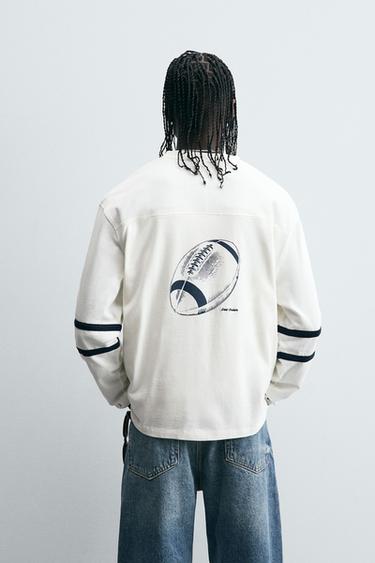 CAMISETA ESTAMPADA DE BOLA DE RUGBY - Branco-marfim da Zara
