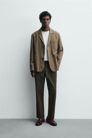 RELAXED FIT COTTON/LINEN TROUSERS - Dark khaki by Zara