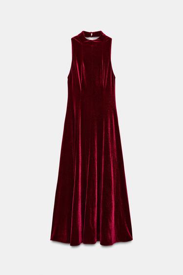 VELVET MIDI DRESS - Burgundy by Zara