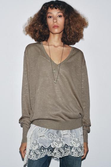 COMBINED KNIT SWEATER - Beige by Zara - Image 1
