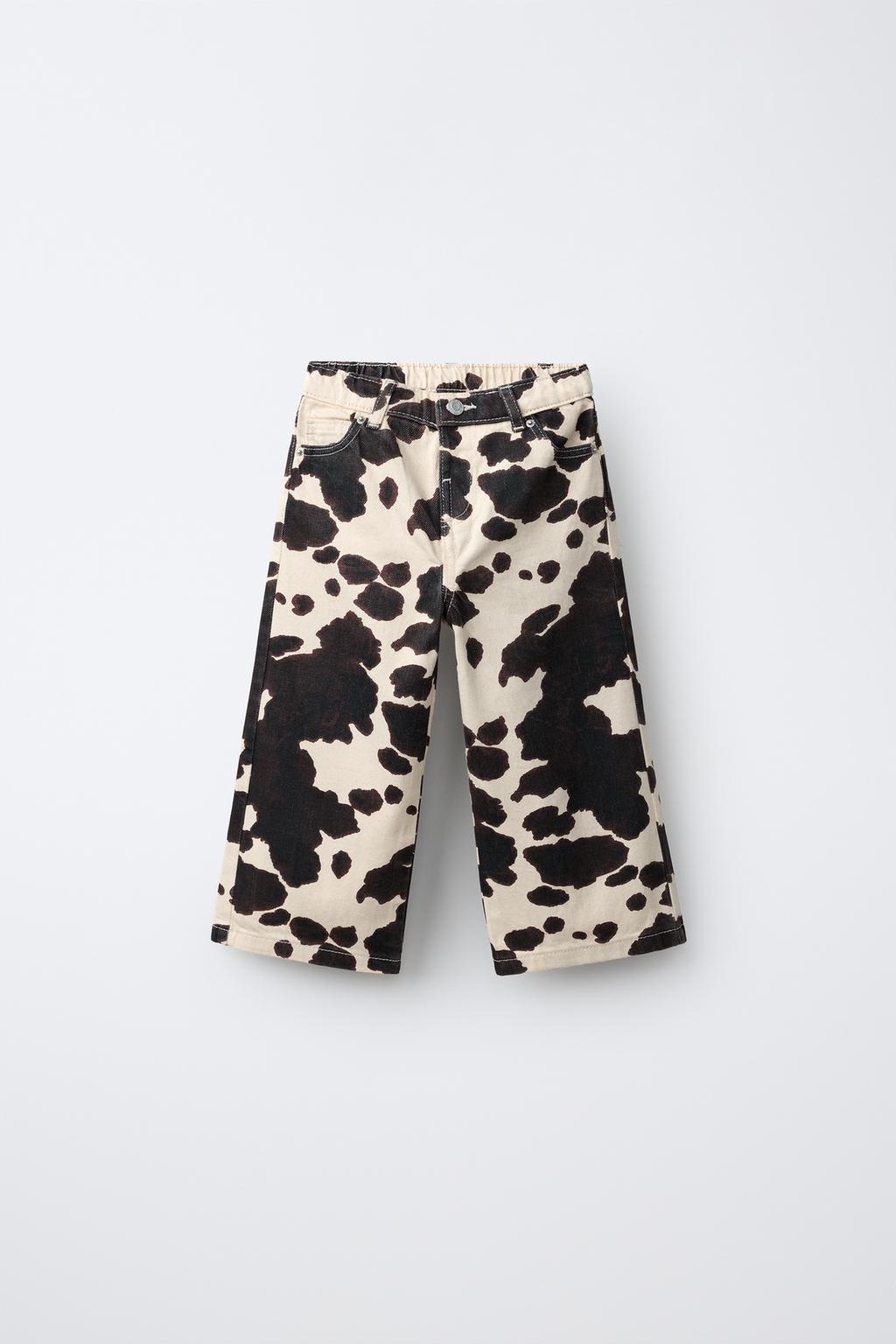 COW PRINT TWILL WIDE-LEG TROUSERS