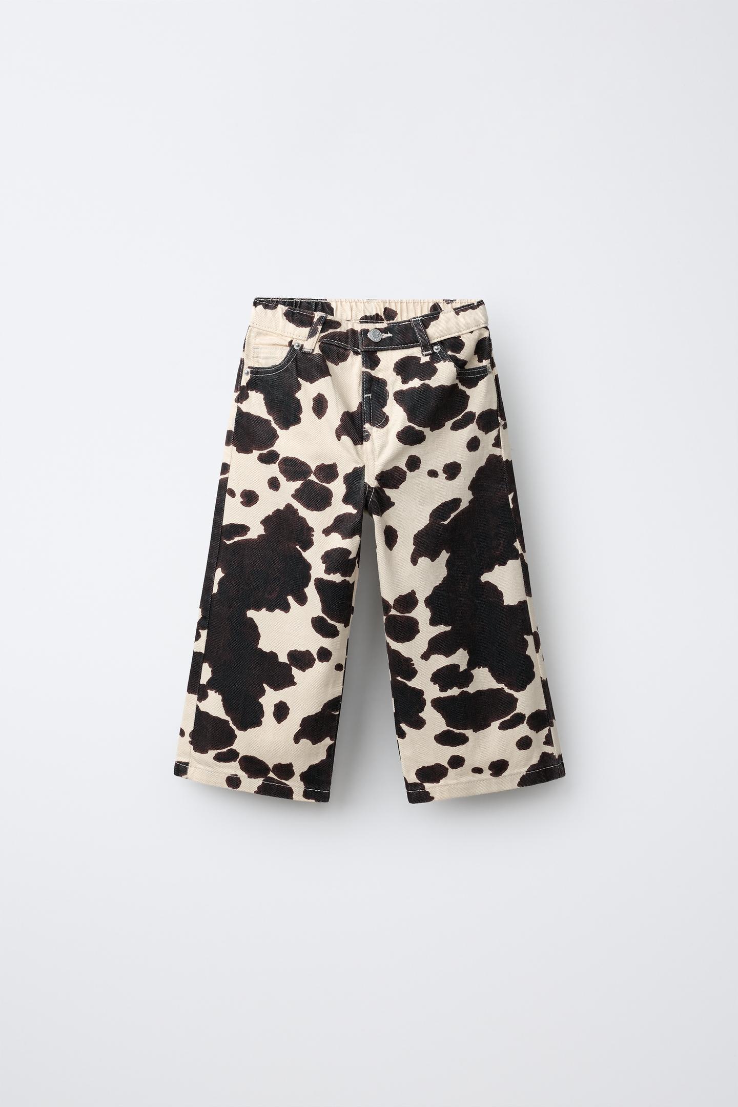 Детские брюки Zara Cow-Print Twill Wide-Leg, цвет: Экрю