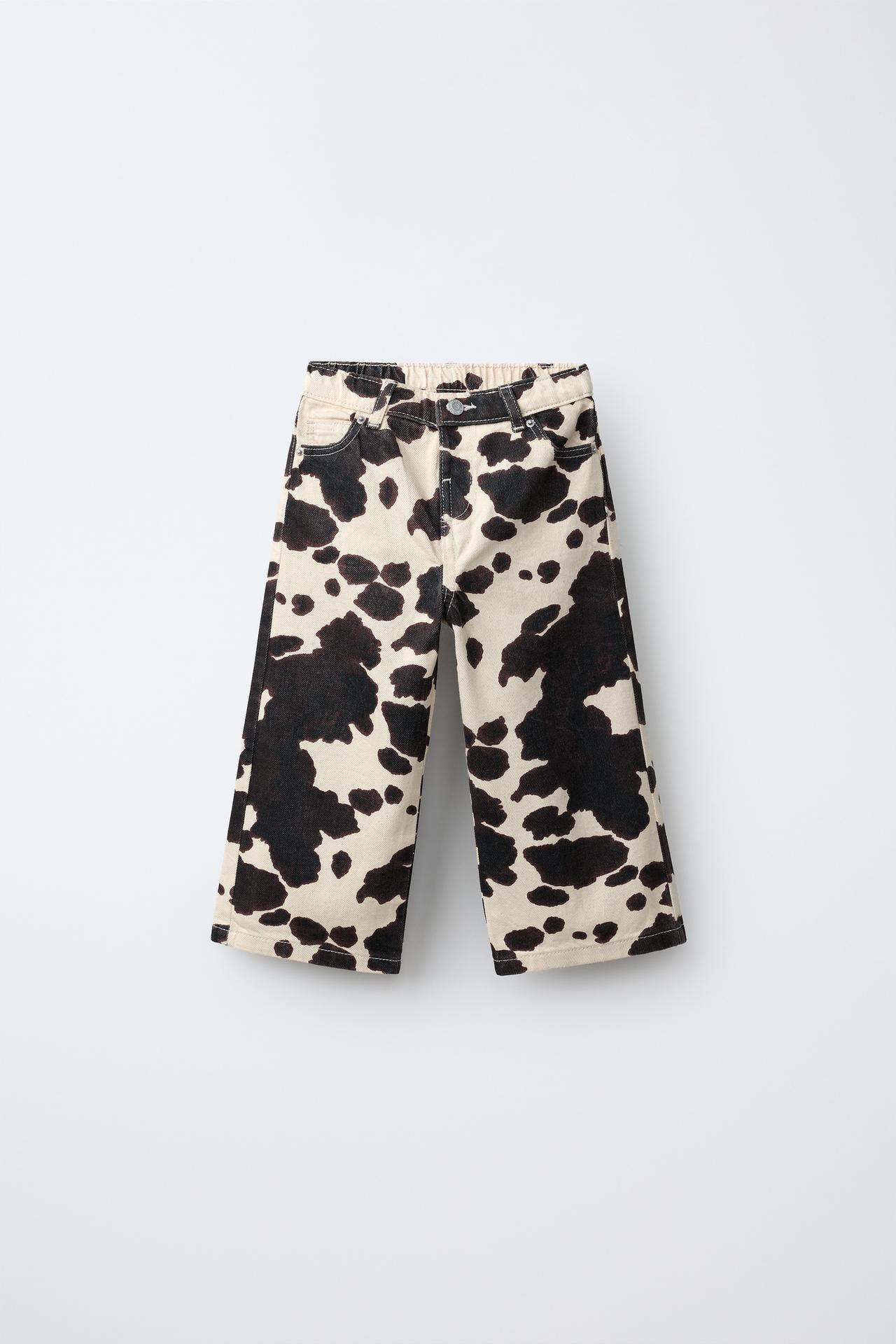 COW-PRINT TWILL WIDE-LEG PANTS — Ecru